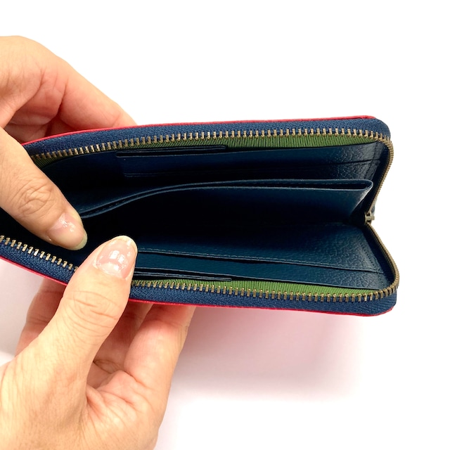 【SRK01SP】　1万円札が折らずに入る最少サイズの長財布「L字束入」　（レッド系）