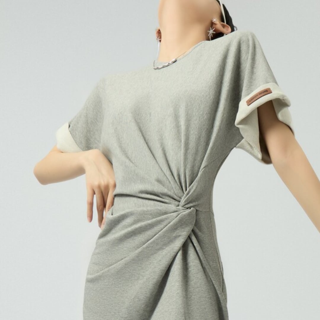 ウエストドレープスリットロングワンピース A85