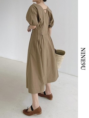 back-pleats puff-sleeve trench one-piece【NINE6177】