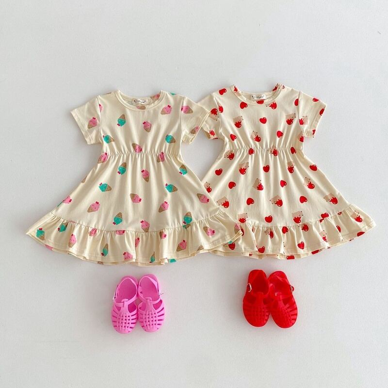 【BABY&KID】夏服 可愛いクマ柄アイスクリームワンピース