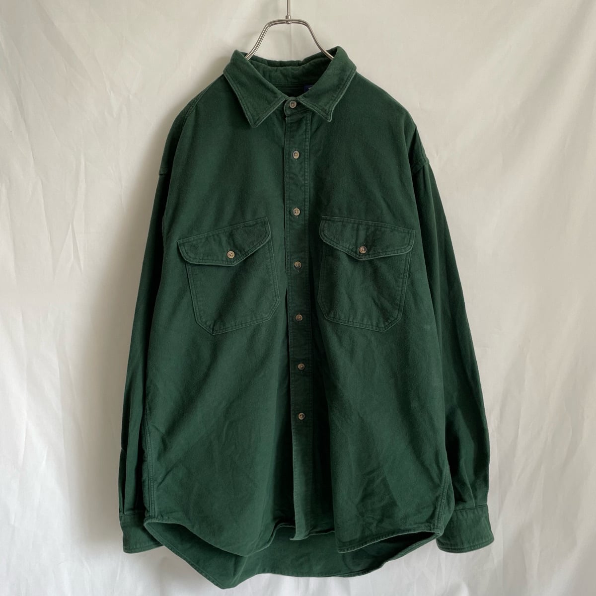 90s LANDS' END シャモアクロスシャツ 古着 ランズエンド 緑 グリーン