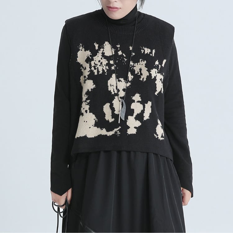 柄入り クロップド丈 ニットベスト ◆2col R30288