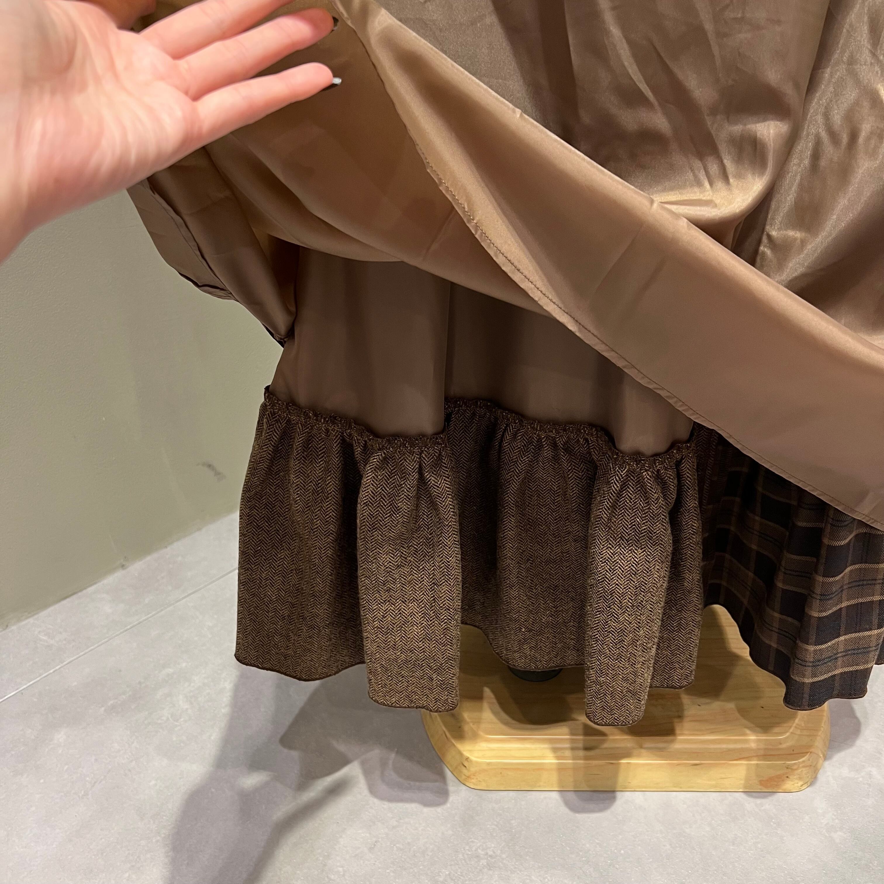 ♡2025W♡トーマスマグパイ♡ヘリンボーン×チェックスカート 茶 THOMAS MAGPIE/ヘリンボーン×チェックフリルスカート38サイズ | 20ｰtwentyｰ