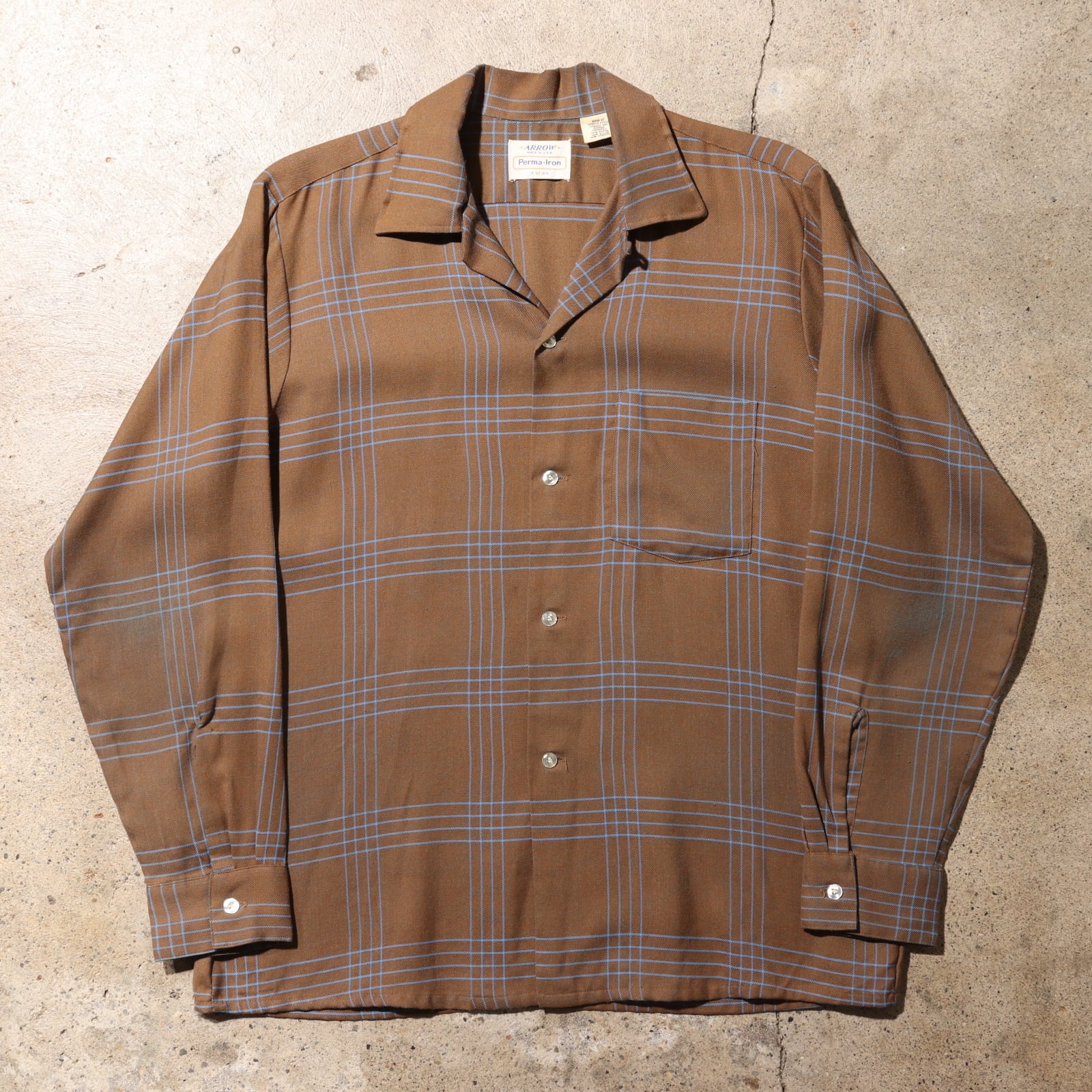 美品 M 60s ARROW USA レーヨン混 長袖チェックシャツ 茶色 ブラウン  