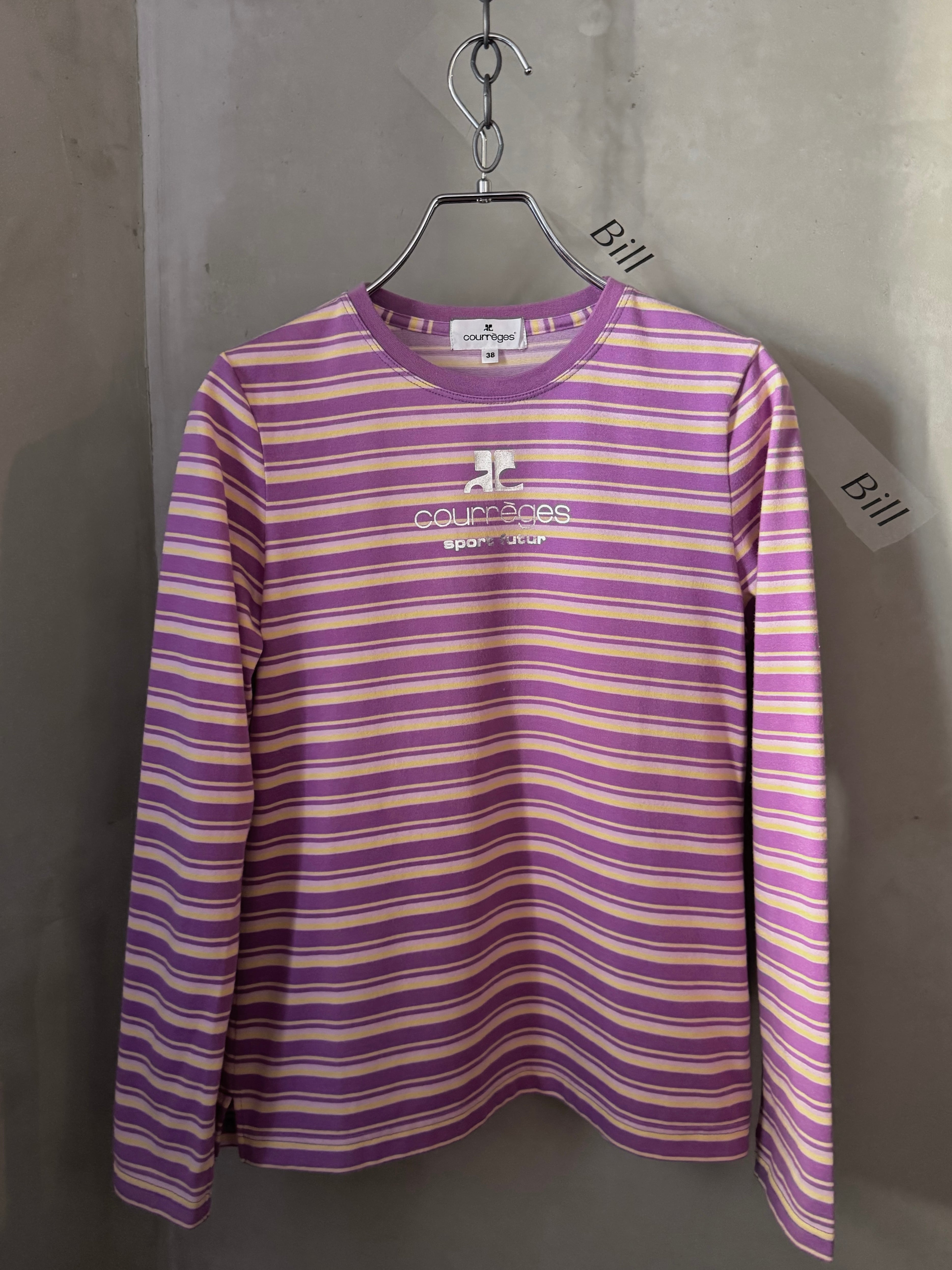 Courrèges silver logo striped long sleeves T shirt