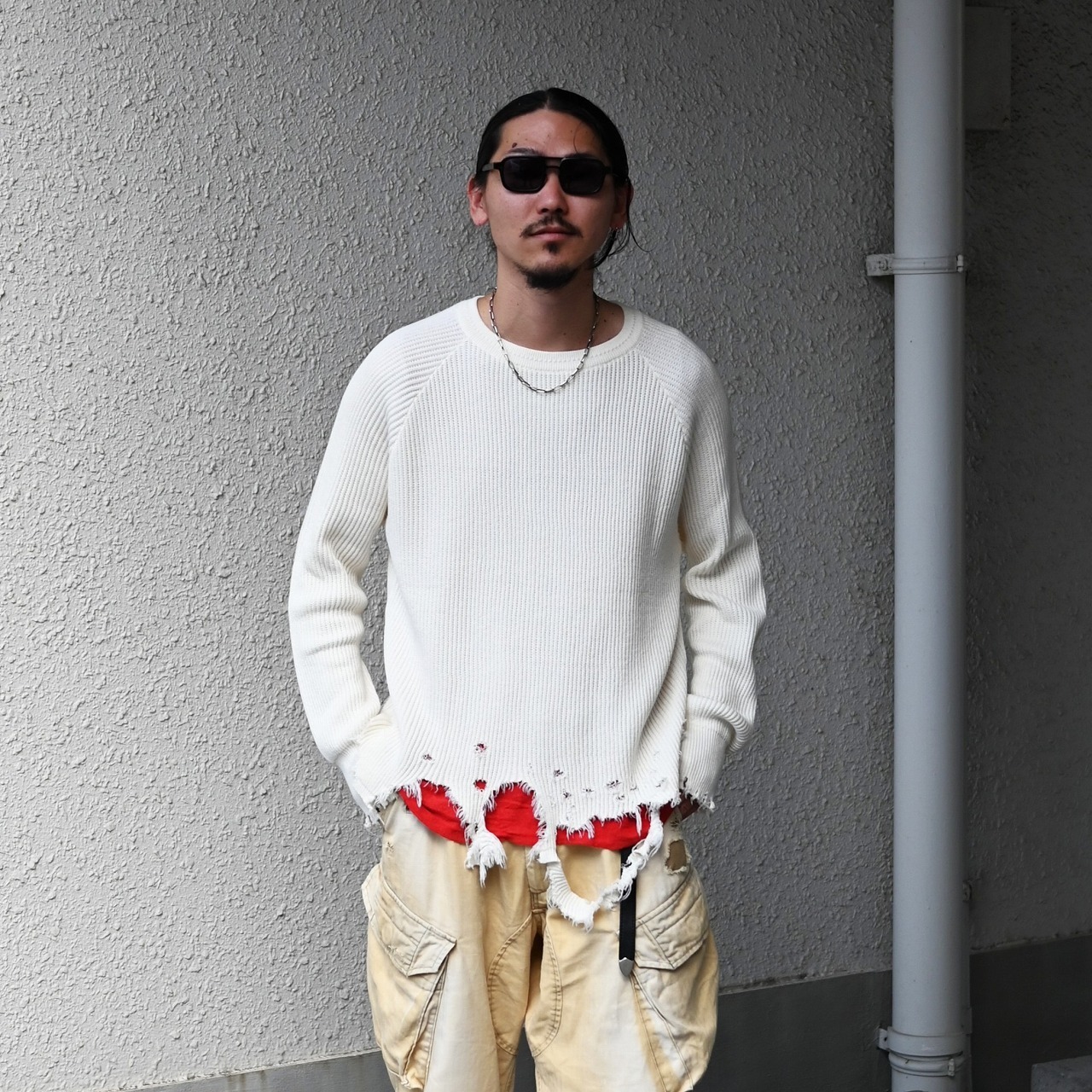 Leh / GANKO別注×damage waffle L/S sweater
