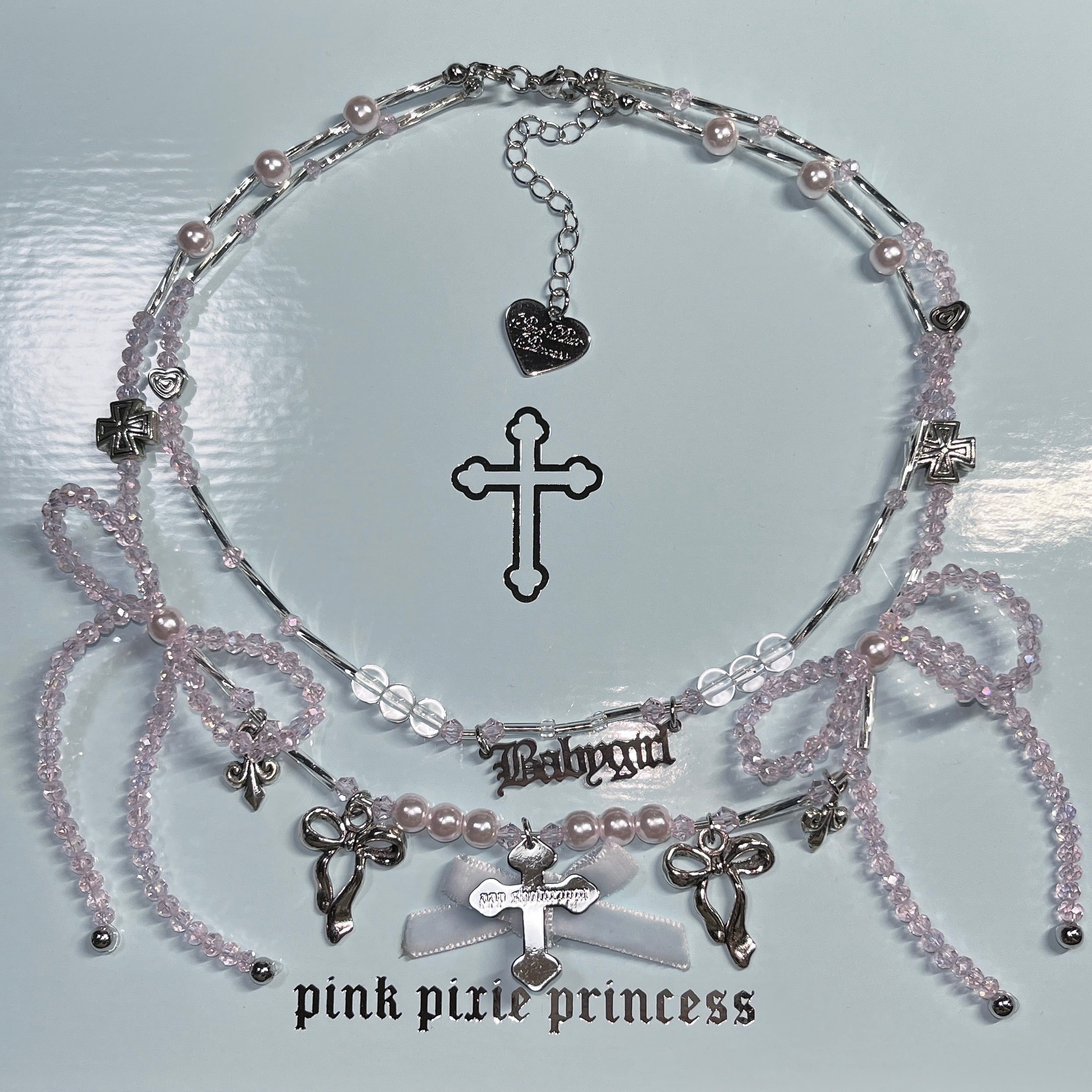PPP ribbon logo necklace / clear pink | pink pixie princess