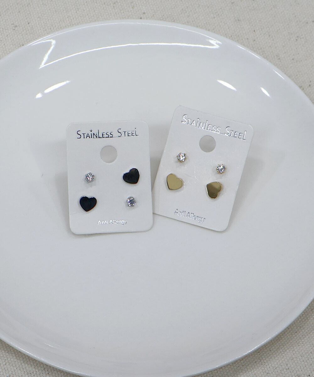 【SELECT】サージカルステンレス 316L キュービック ジルコニア ハート ピアスセット  金属アレルギー対応