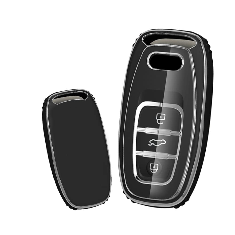 アウディ用 スマート キーケース キーカバー キー保護 キーホルダー Audi向けの TT R8 A3 S3 A4 8K A5 8T S5 A6 S6 C7系 A7 S7 A8 Q5 SQ5 Q7に適合する 専用 高級 スタイリッシュ 汚れ 滑り 傷 防止 オシャレ リモコン ブラック シリコンカバー