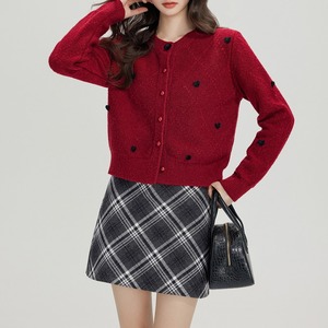 heart round-neck diamond-pattern knit cardigan m0990