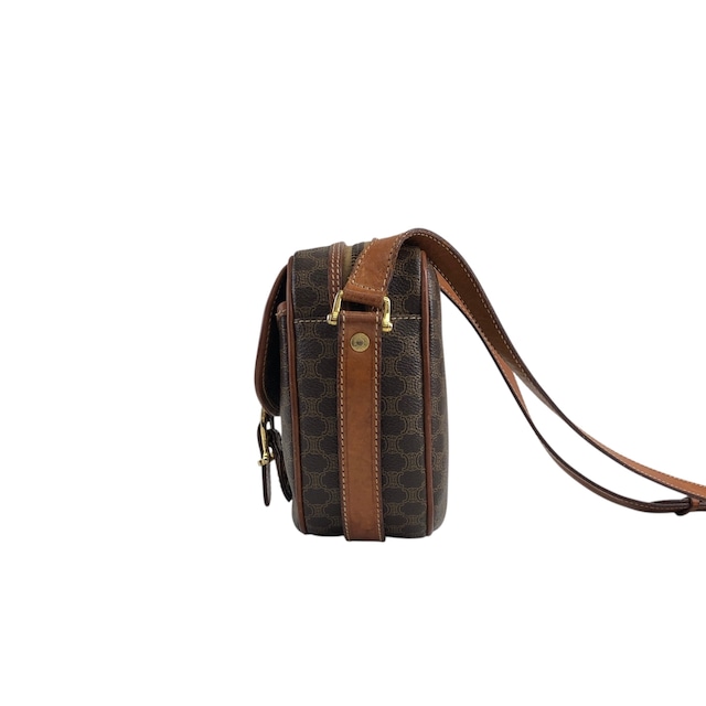 CELINE セリーヌ マカダム ショルダーバッグ ブラウン フロントバックル PVCレザー vintage ヴィンテージ オールド 8cjnf7