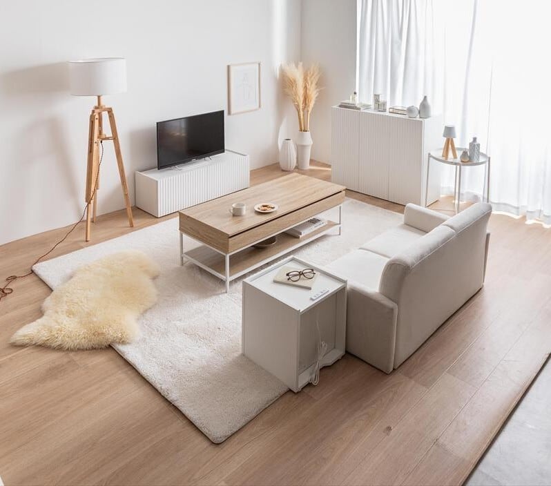 上品な波型扉が魅せるホワイトのキャビネット (幅95cm) | TKSKSHOP