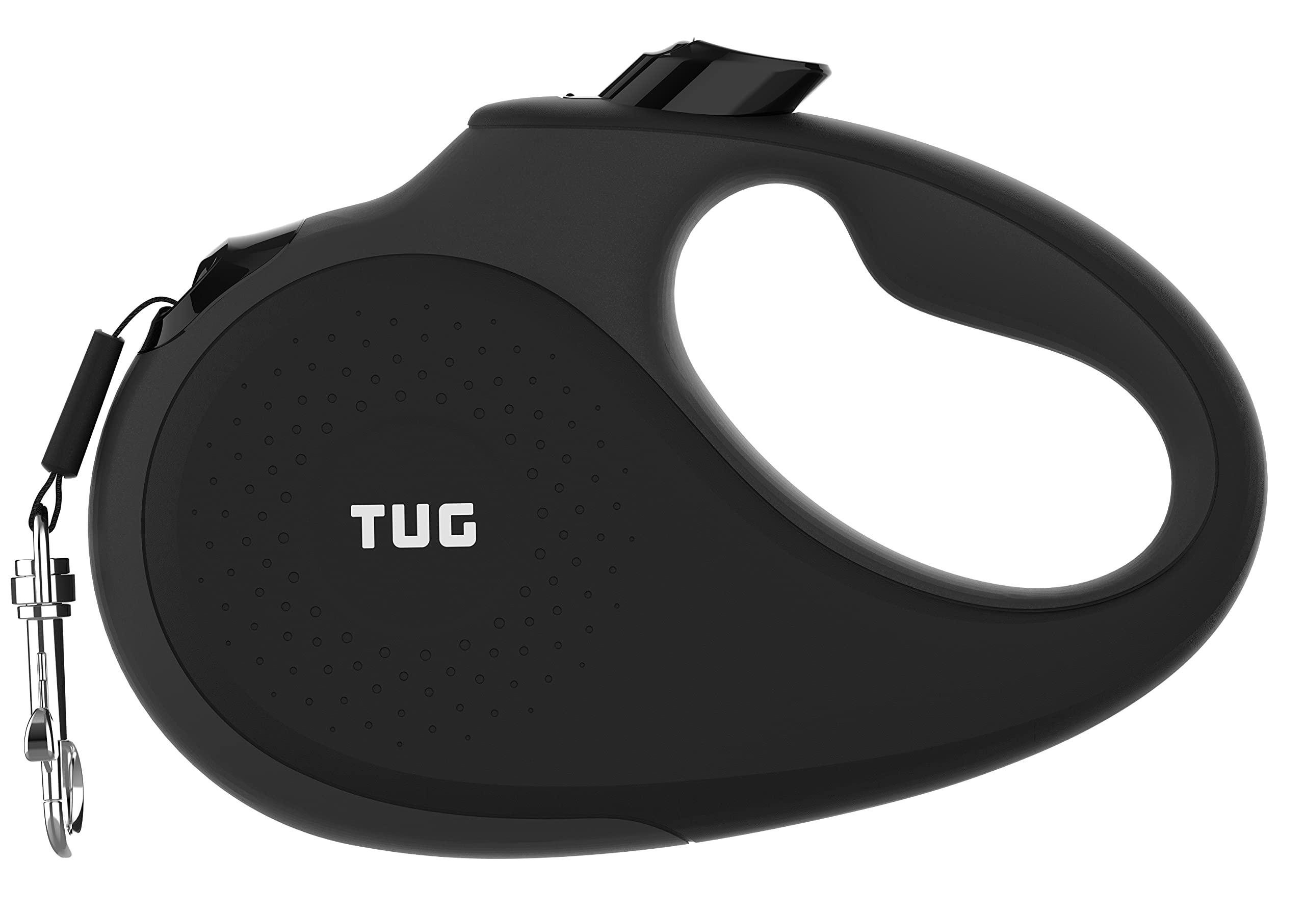 【努力特価】TUG 360°タングルフリー、頑丈引き込み式犬リード、スリップ防止ハンドル付き;5 m 強いナイロンテープ。片手ブレーキ、一時停止、ロック (S サイズブラック)
