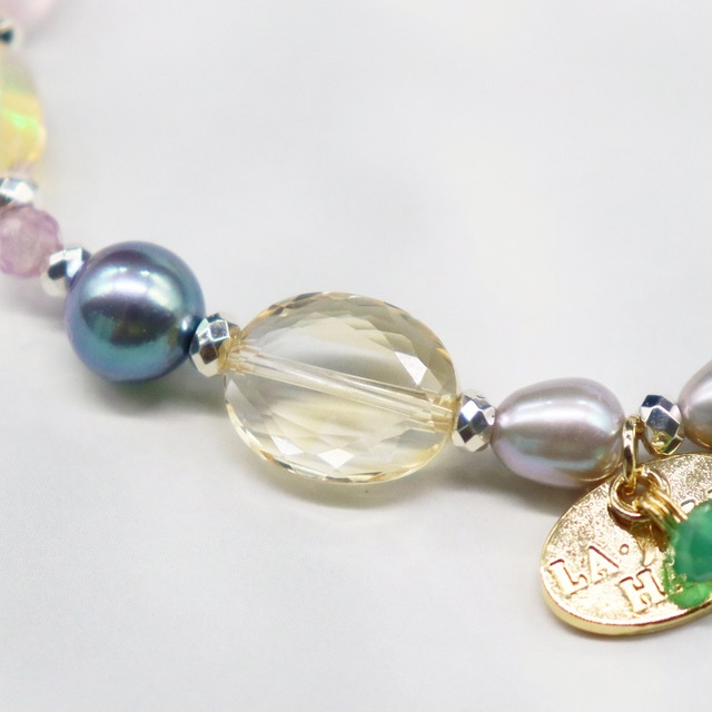 【ONLINE SHOP限定】【Mermaid Teardrops】亀甲天珠×パール×ピンクサファイヤ×アコヤパール ブレスレット