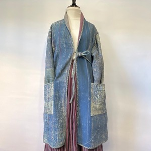 カンタ刺繍 ・グドゥリー・ラリーキルト ・ベルテッドコート / Blue Ciel Fresque