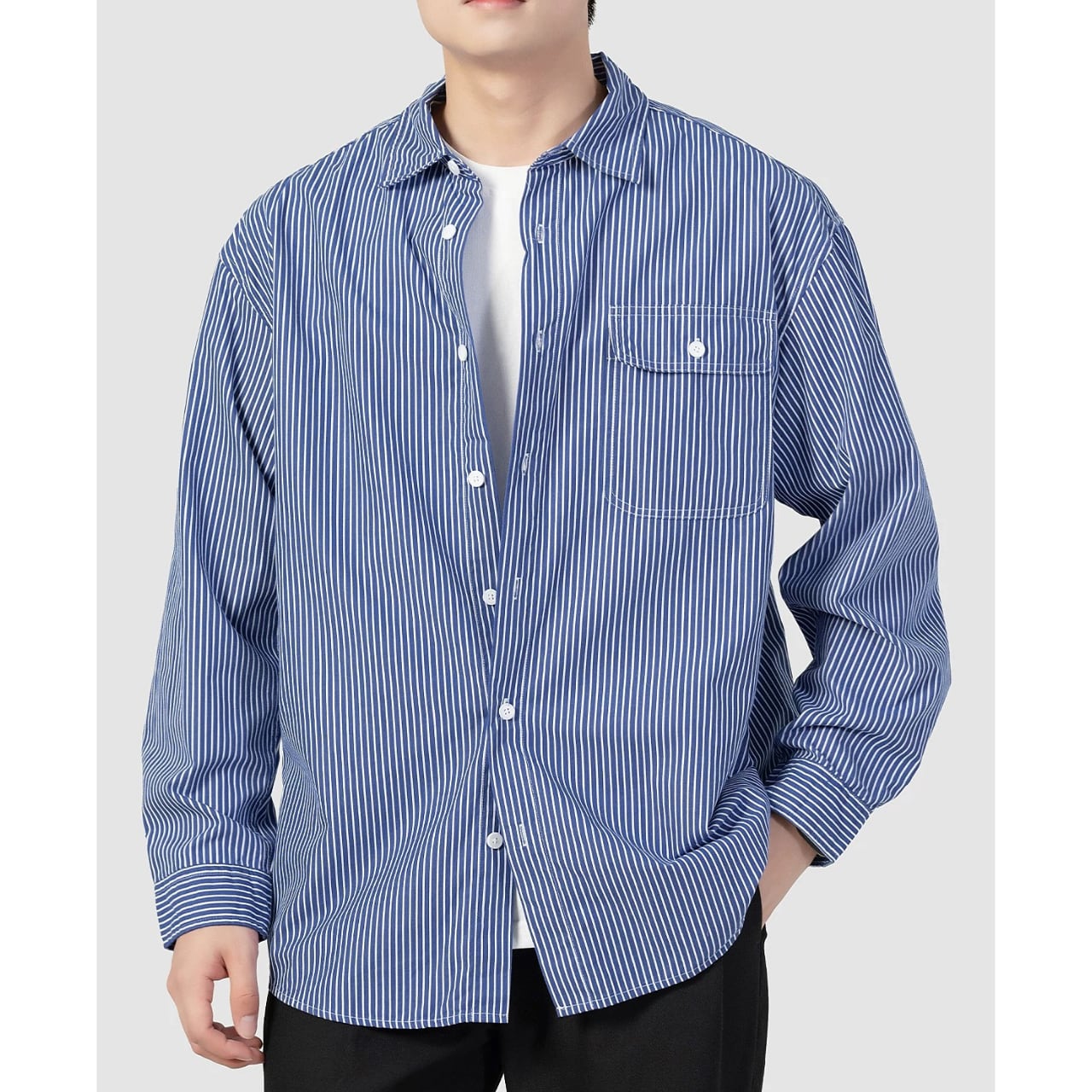 ストライプ柄 ロングスリーブ ボタンダウンシャツ 00125