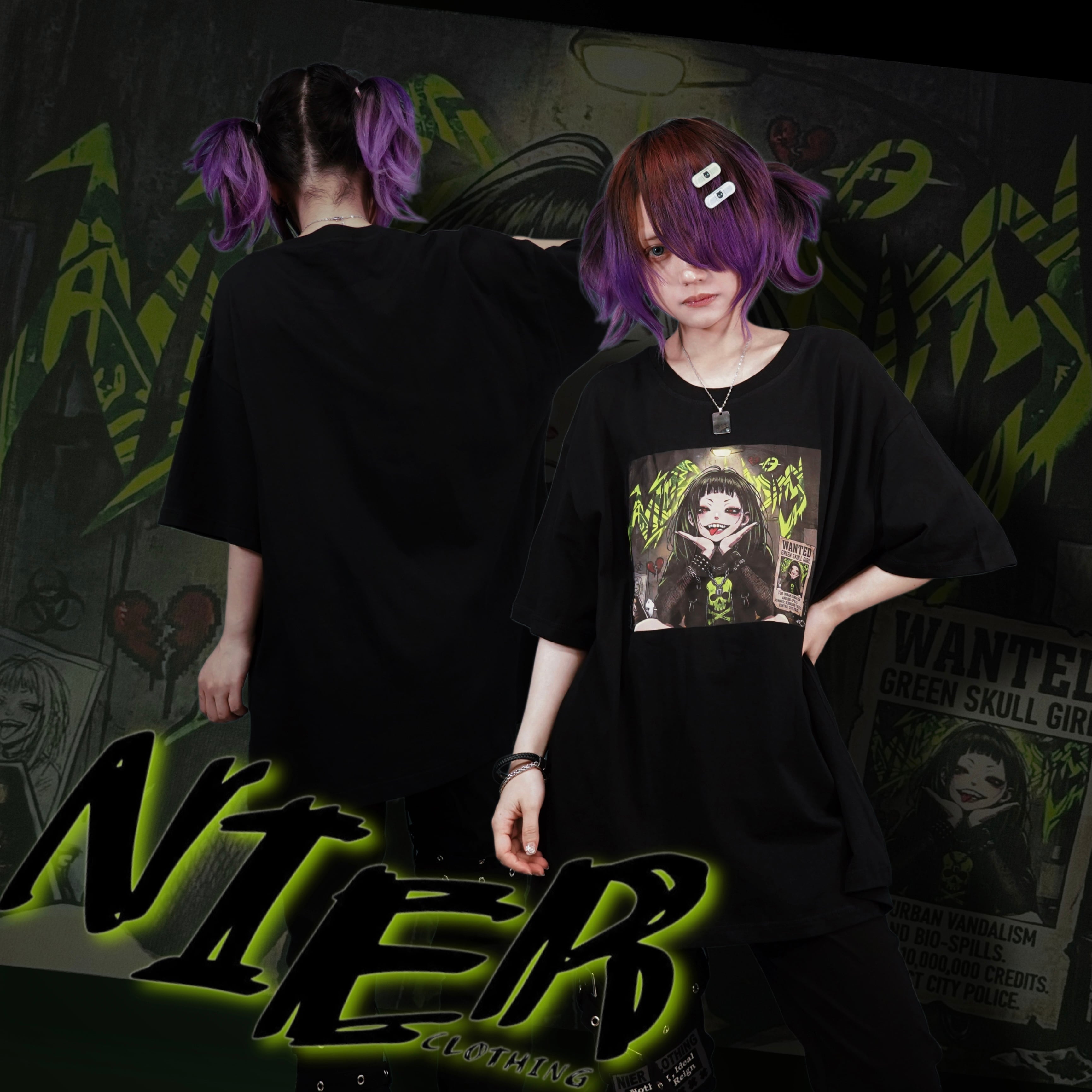 7の日×77点THREE SEVEN超特価》GREEN SKULL GIRL BLACK CUTSEW | NIER
