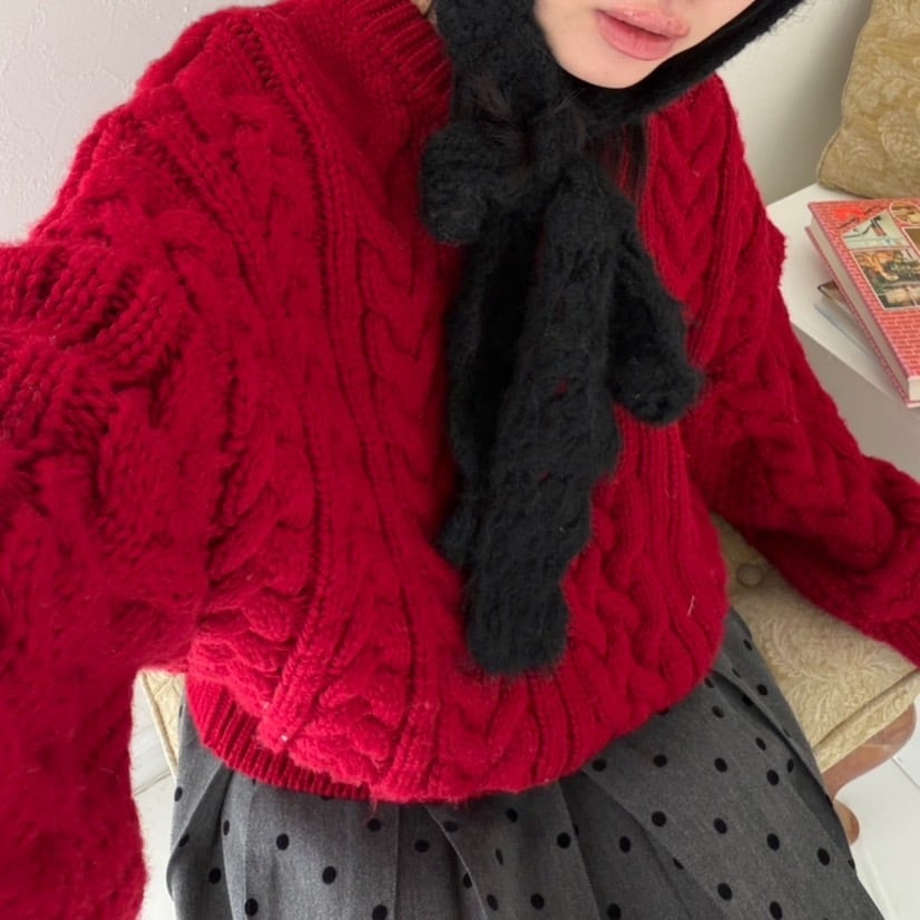 厚手ツイスト三つ編みラウンドネックニットセーター_LN03705N | lanan