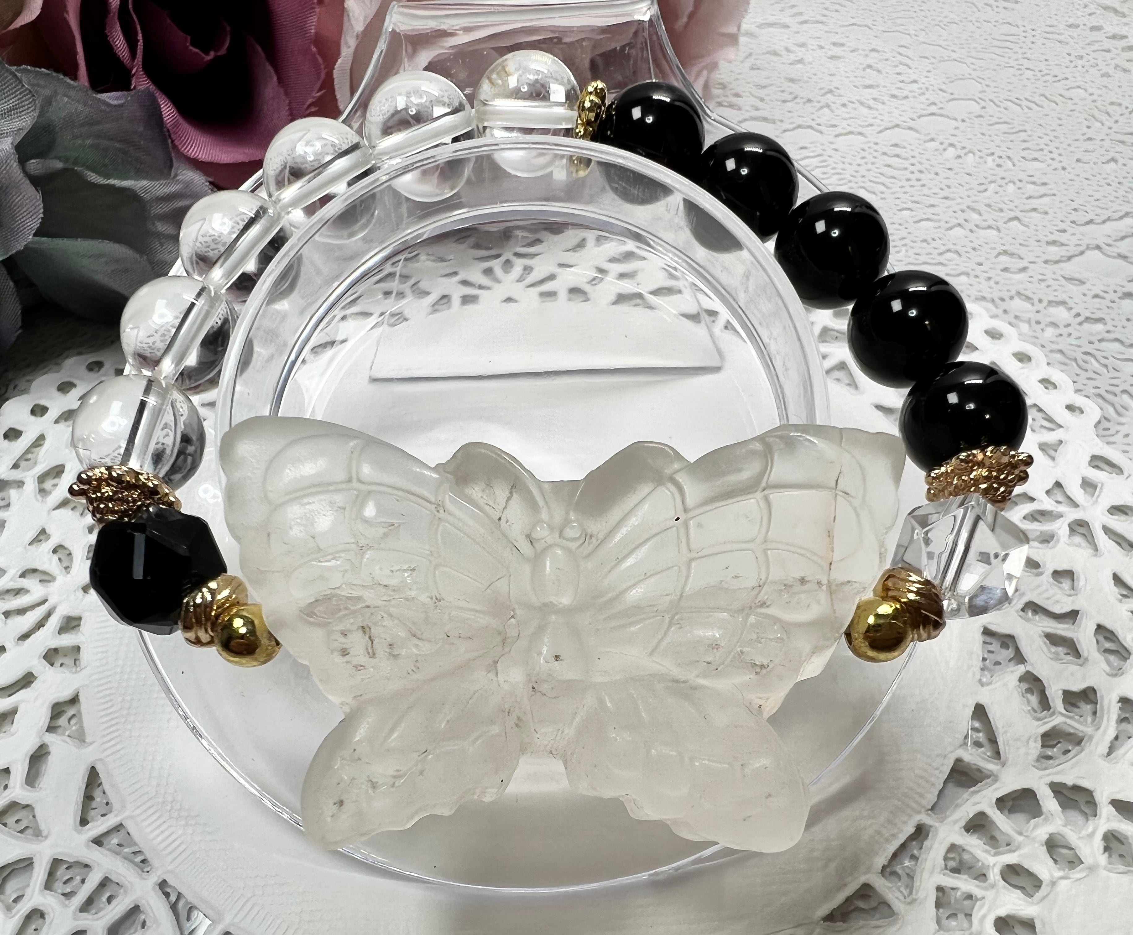 【クリスタル 蝶々ブレスレット☾·̩͙⋆】送料無料✿*:天然石 パワーストーン