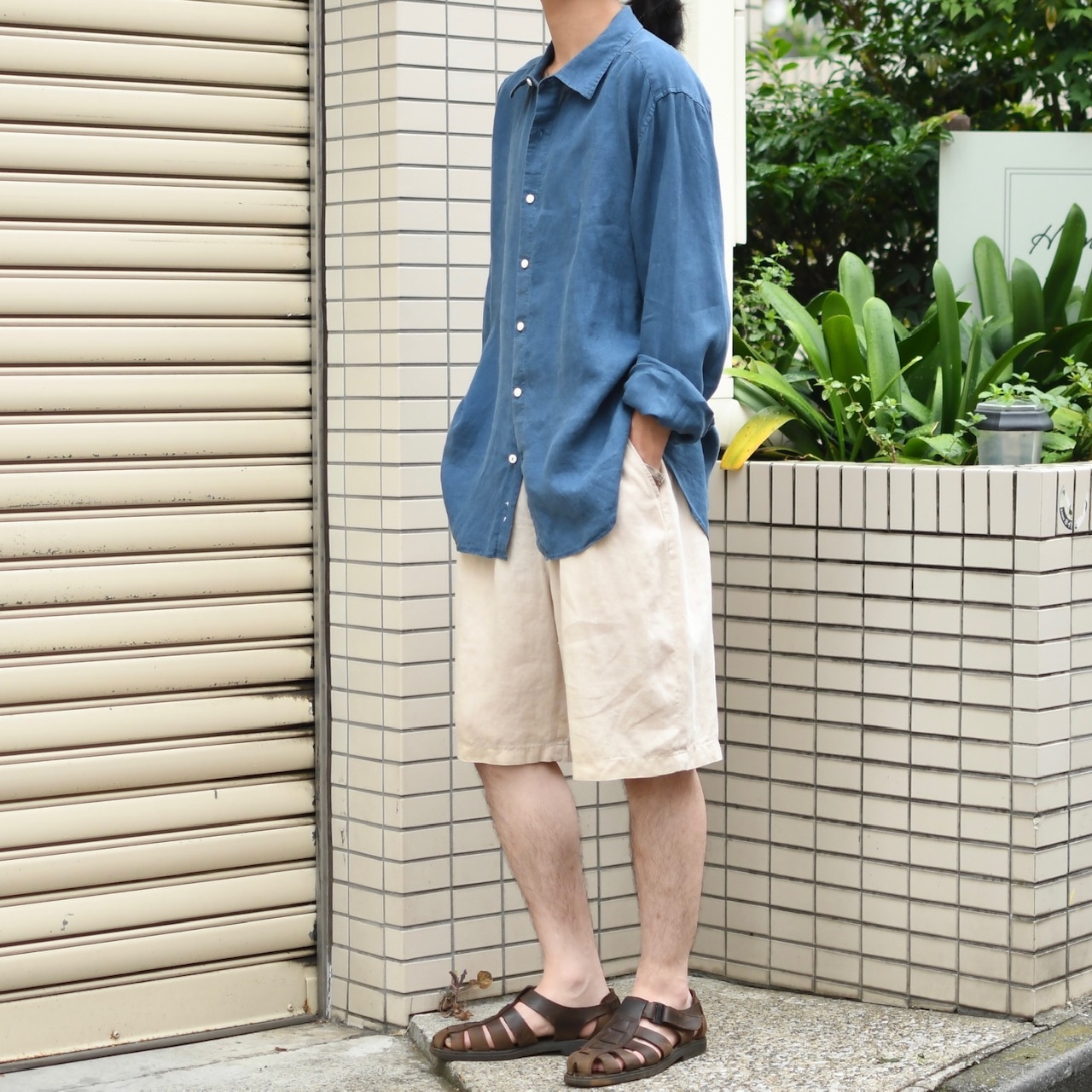 BOHIO linen 2tuck slacks shorts
