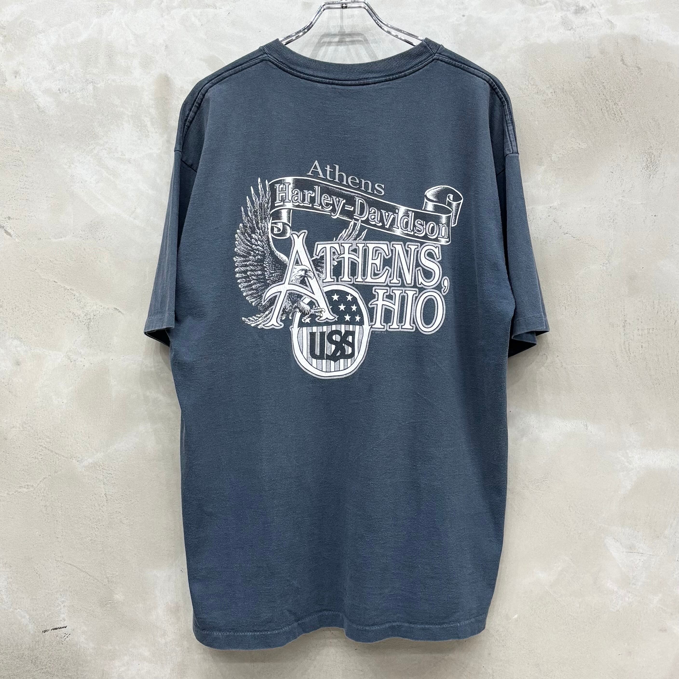 Vintage　ゴーストポケットTシャツ　 ネイビー フェード 90-00's Ghost Pocket T-Shirt Good Fade Harley-Davidson Athens XL