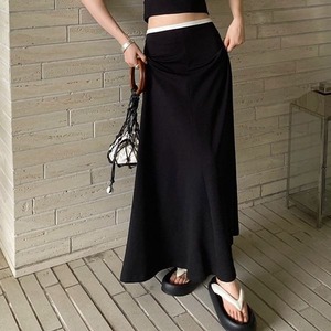 Contrast Waist Long Skirt 501169