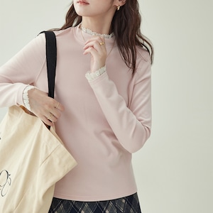 lace trim stand collar cutsew