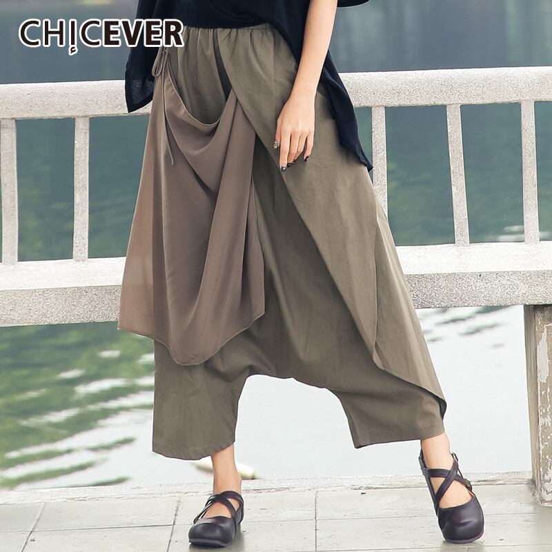 CHICEVER不規則なパンツの女性のウエストチュニックパッチワーク特大のルーズクロスパンツ2020夏服 サマー 夏物 6base549246412309