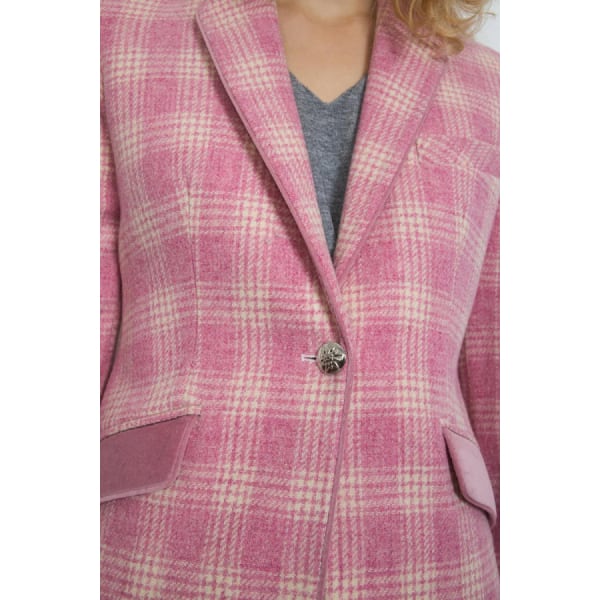 ピンク マドラスチェック×ベルベット テーラードジャケット アイボリー