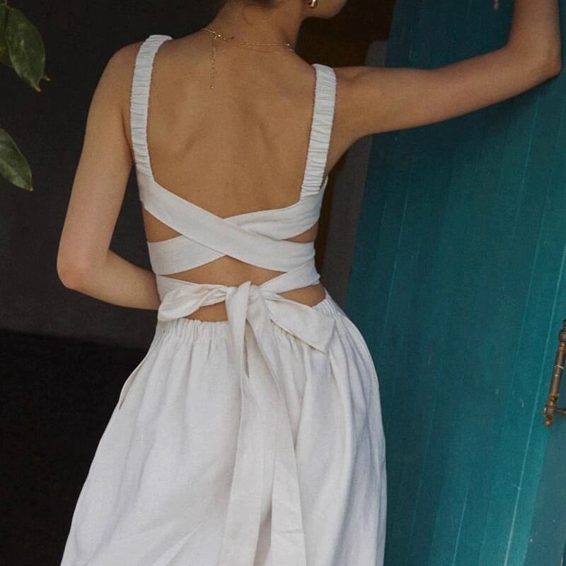 Linen Crossback A-Line Silhouette Camisole Dress W00367