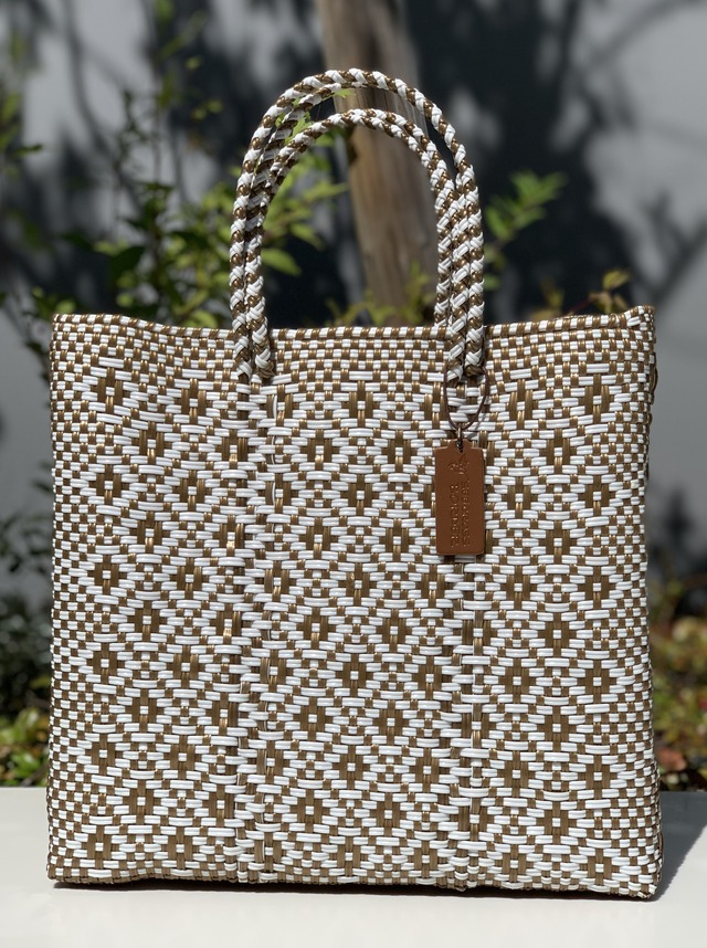 M Mercado Bag (Normal handle) Gold/White