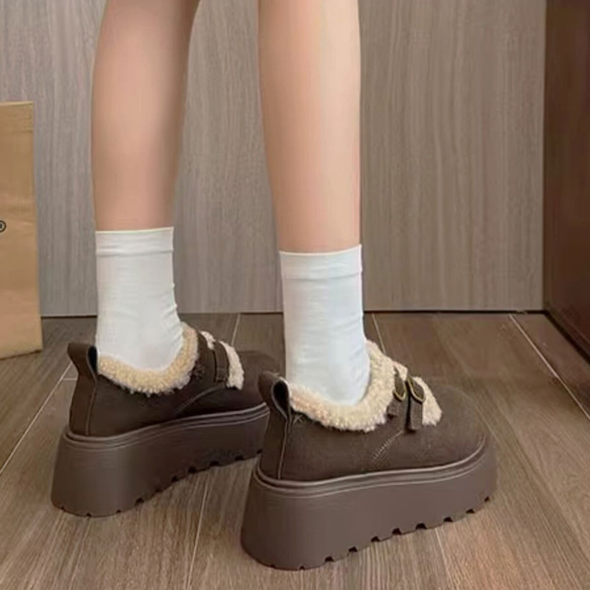 ダブルベルト ボアムートン シューズ レディース 秋冬 厚底 靴 韓国 おしゃれ きれいめ 大人 カジュアル 通勤 通学 防寒 保温 暖かい 軽量 歩きやすい 大人可愛い 大人女子