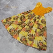 フラダンス 衣装 ワンピース ドレス イエロー系 ハワイアンプリント アロハ 花柄 植物柄 ベロア ボタニカル フラ ダンス レッスン 練習 半袖 華やか 鮮やか かわいい おしゃれ 上品 高級感 光沢感 フレア ブラウン系 オレンジ系 黄 茶 橙 フラダンス衣装 高級 ハワイアン おしゃれなデザイン 軽やか 華やかさ