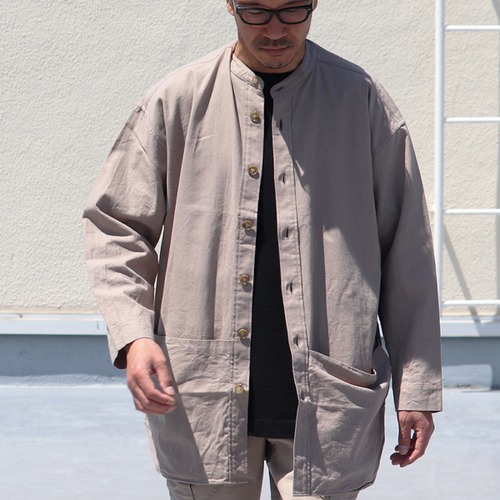 Linen × Cotton Vintage Soft Canvas Gardening Coat　Greige