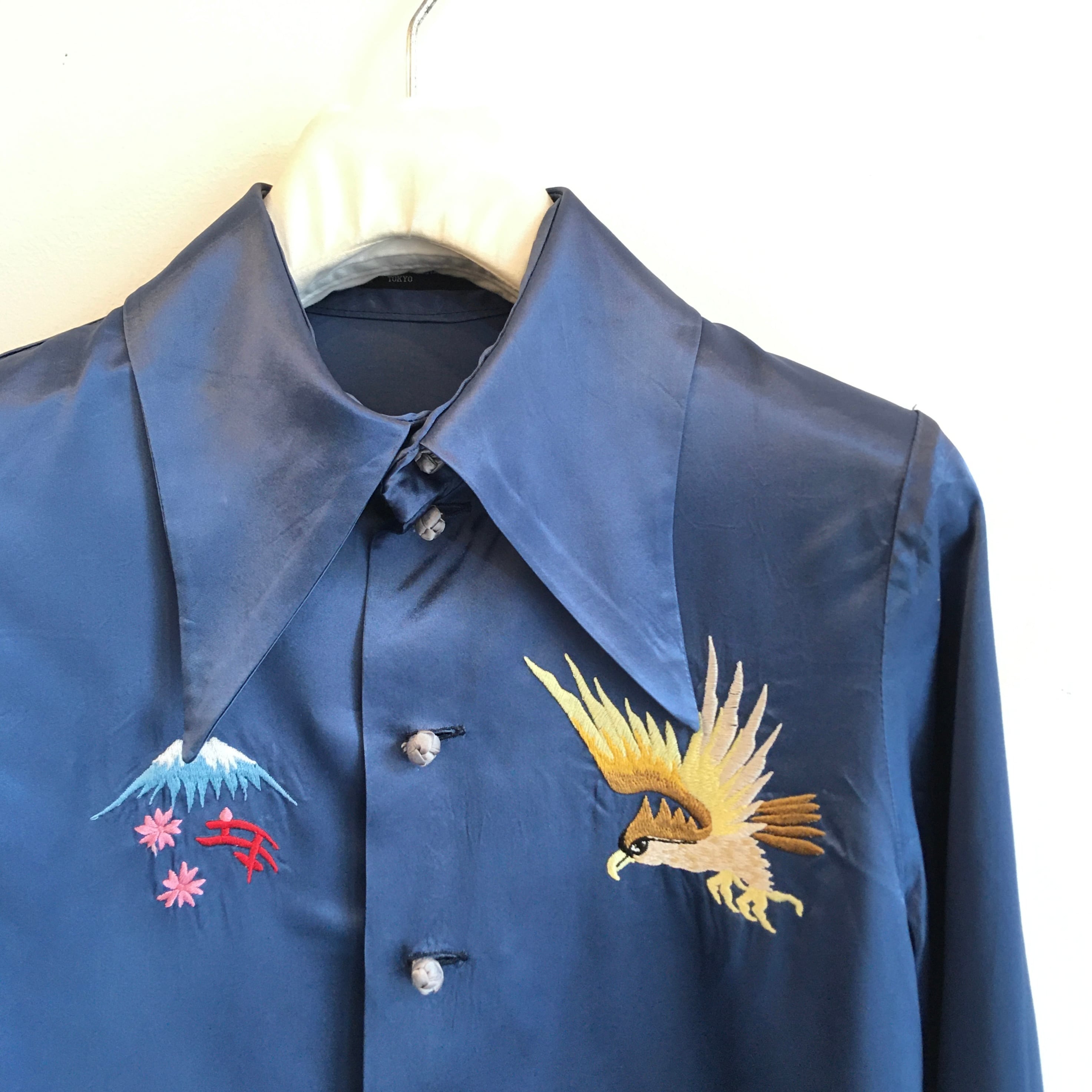 early90s＂OZONE COMMUNITY TOKYO＂刺繍サテンスカシャツ チャイナボタン