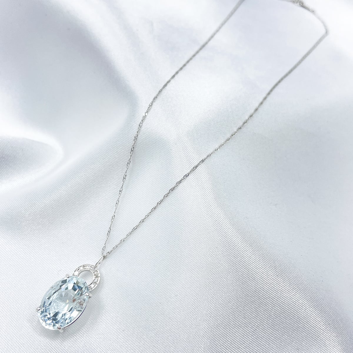 K18WG 天然アクアマリン 6.38ct ダイヤ 0.055ct ネックレス K18WG 天然アクアマリン 6.38ct ダイヤ 0.055ct ネックレス