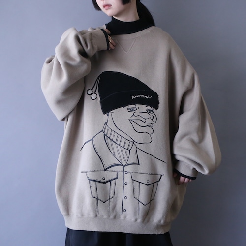 B-boy real knit cap design super over silhouette sweatshirt