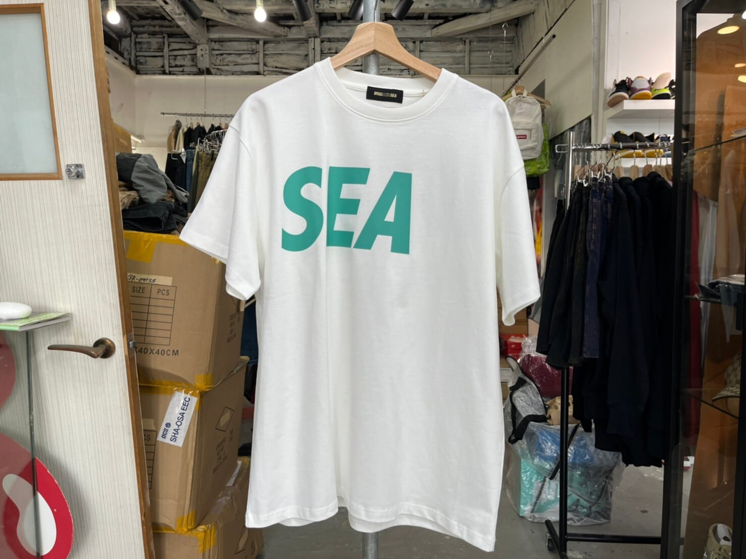 WIND AND SEA SEA S/S T-SHIRT LARGE WHITE/MINT WDS-SEA-22S-02 38621  