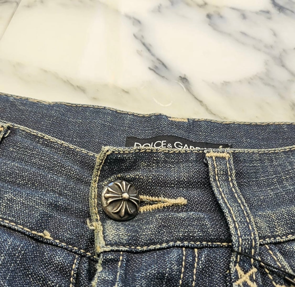 CHROME HEARTS × DOLCE & GABBANA VNTG Cross Leather Patch Jeans