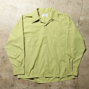美品 L 70s BRENT 日本製 長袖開襟シャツ コットンポリ 鶯色 無地 