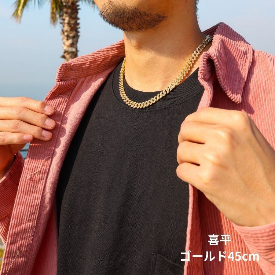 ネックレス メンズ チェーン CZ マイアミキューバン リンク HIP HOP B系 フィガロ 喜平 太め 高級 ジルコニア ゴールド シルバー  ピンクゴールド ブリンブリン