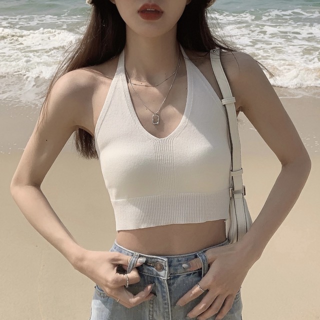 ホワイトホルターサマーショートトップス バック 夏物 1号婦人89682664567