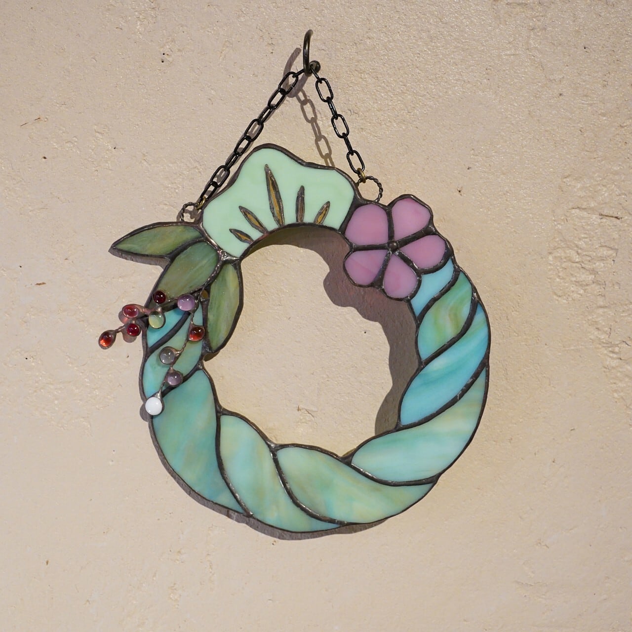 【森中 美佐江】ステンドグラスのしめ飾り 小