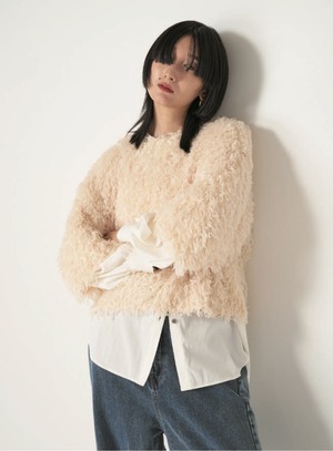 【CHIGNON シニヨン】FEATHER FRINGE T-SHIRT フェザーフリンジTシャツ 1744-088YE (2COLORS)