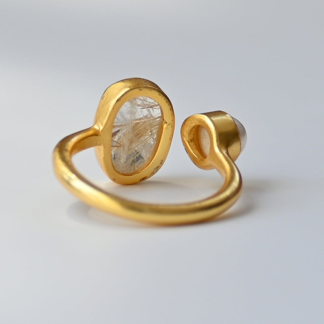 silver925 18kgp オープンリング〈ゴールドルチル、パール〉 指輪