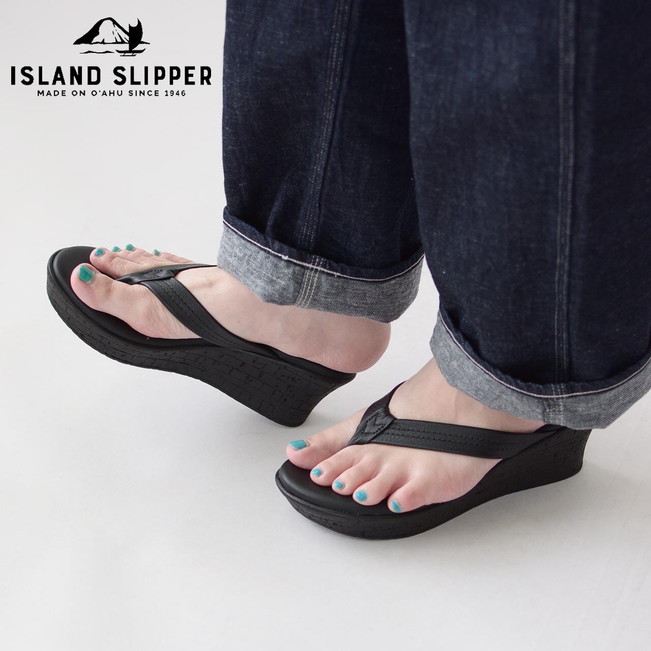ISLAND SLIPPER [アイランドスリッパ] THONG WEDGE smooth -BLACK