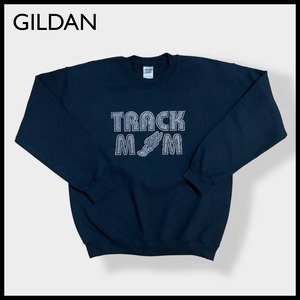 【GILDAN】スパンコール ラメ プリント スウェット トレーナー プルオーバー 黒 ブラックTRACK M US古着