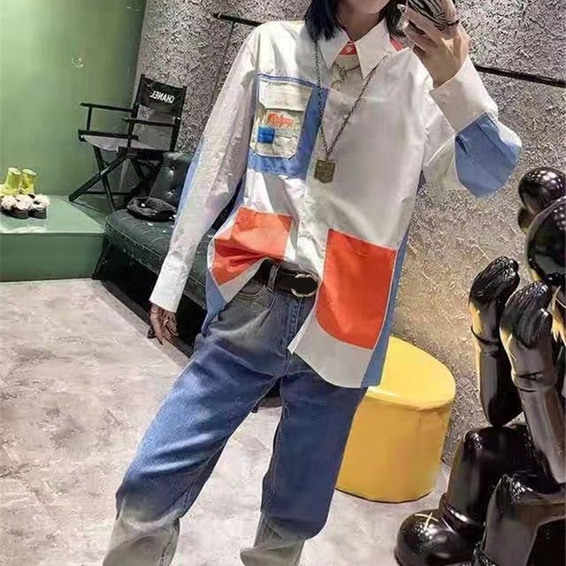 スタンダードシャツ オータムウィンタースタイルトップス シャツ ロング レトロ 秋物 冬物 ミックスインファッション76617724274