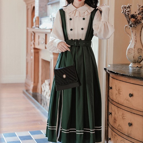 Wボタンクラシカルドッキングワンピ ・8316