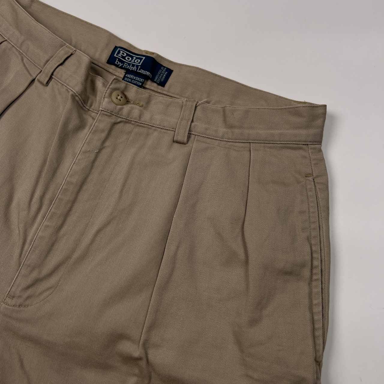 90s 00s POLO RALPH LAUREN ラルフローレン CHINO アンドリュー チノ ショーツ タック ショートパンツ 33/ベージュ/ビンテージ